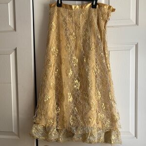 Gorgeous sz 10 Spencer Jeremy gold flouncy skirt with floral tulle overlay fairy
